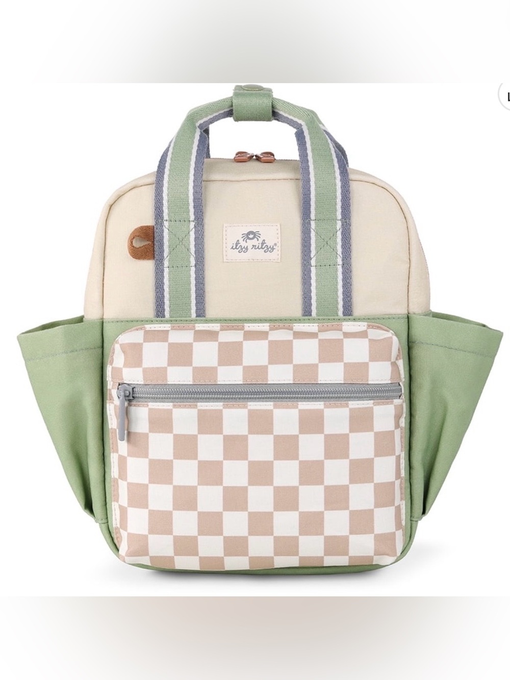 Itty Ritzy Checker Front Pocket Backpack - Sage Green & Cream